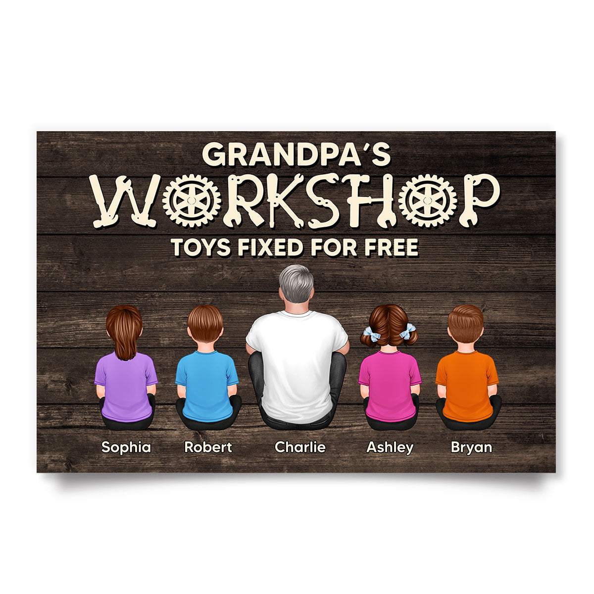 Dad Grandpa Workshop Garage Sitting Back View Personalized Poster, Meaningful Father's Day Gift for Dad, Gift for Husband