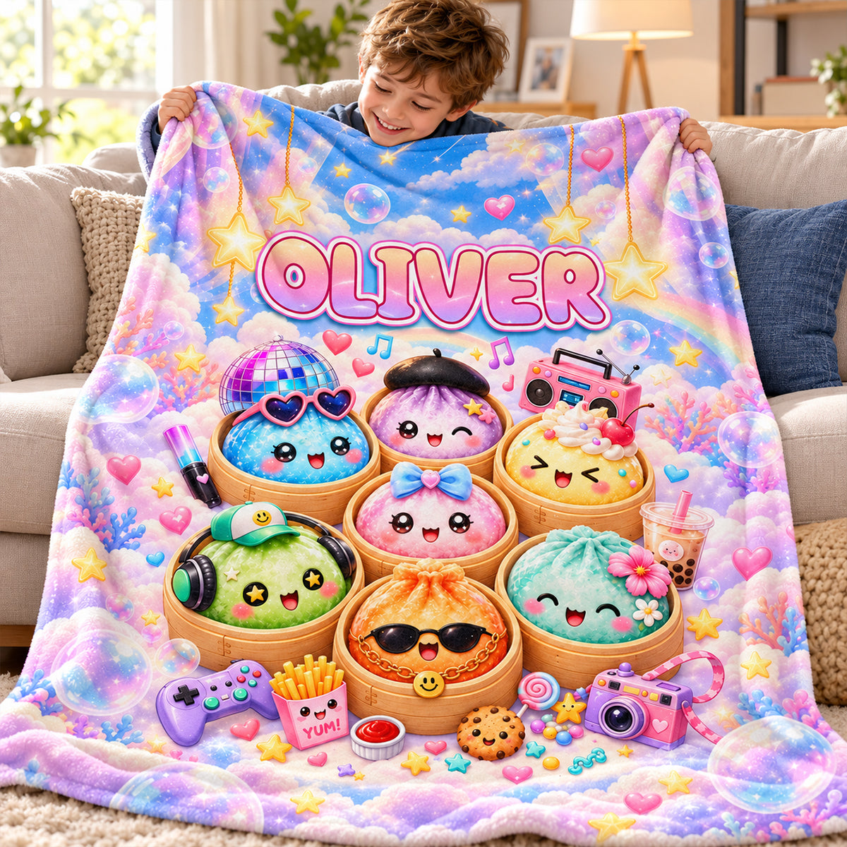 Squishy Dumpling Kawaii Bao - Personalized Fleece Blanket - Christmas Gift for Boys Girls, Daughter Son, Grandkids