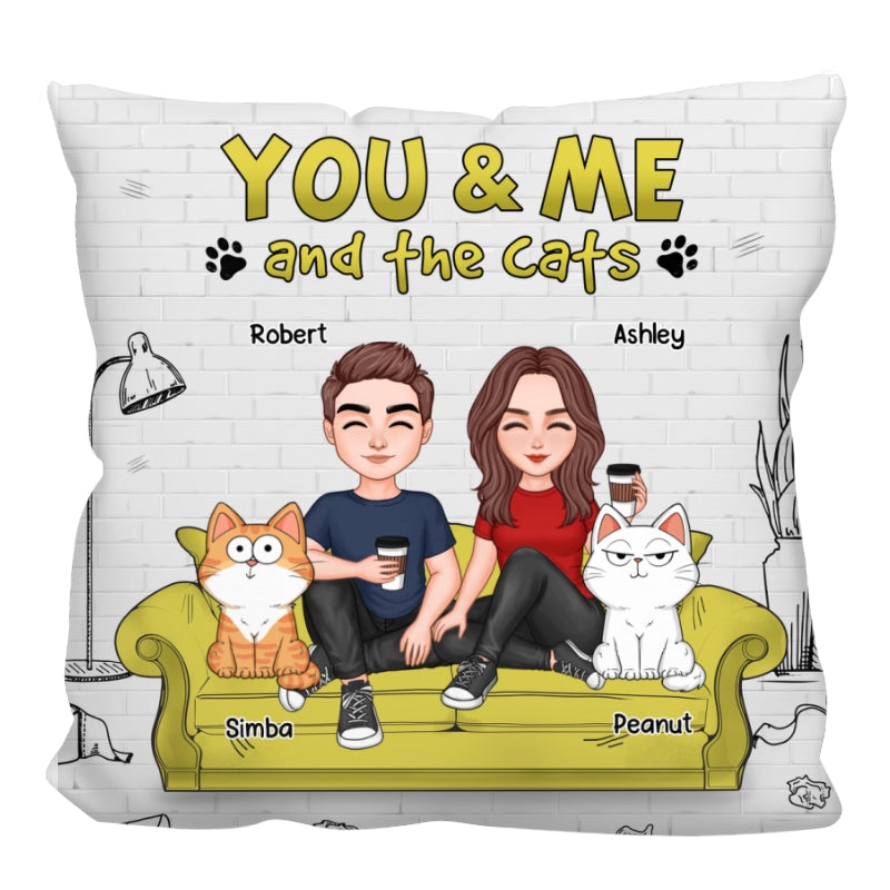 Couple And Funny Cats You Me And The Cats Personalized Pillow
