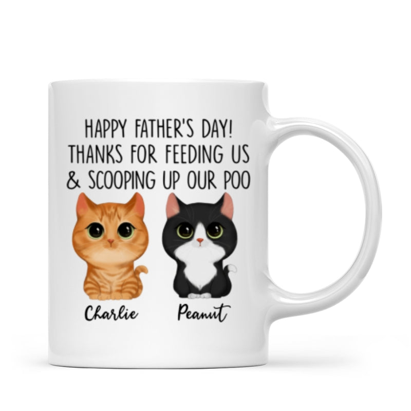 Happy Father‘s Day Thanks For Feeding Me And Scooping Up My Poo Watercolor Cute Cats Personalized Mug