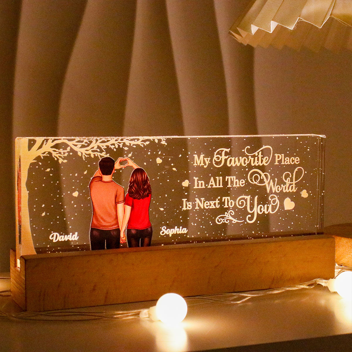 Favorite Place In The World Couple Heart Hands Back View Personalized Acrylic LED Night Light