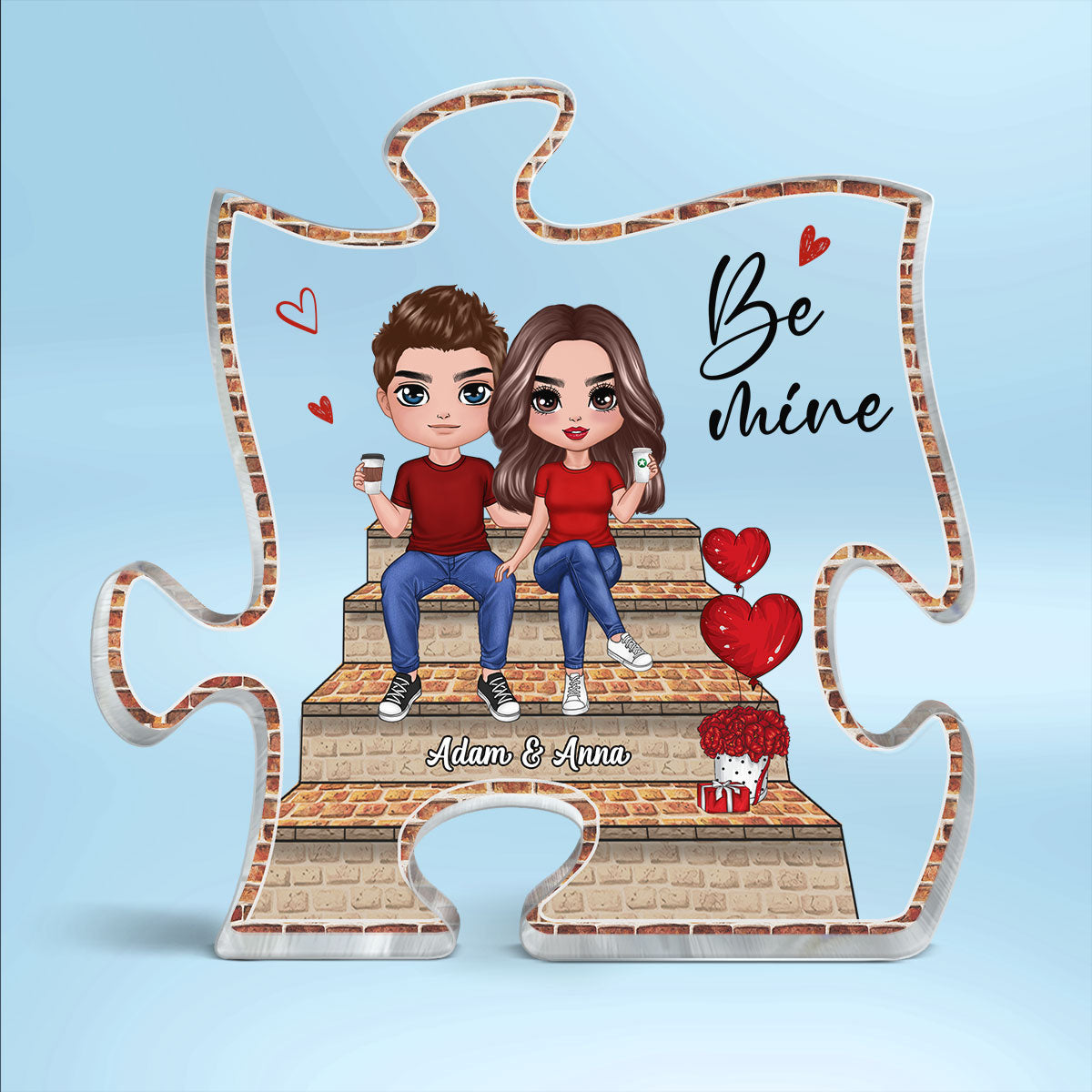 Couple Sitting On Stair Outline Personalized Puzzle Acrylic Plaque