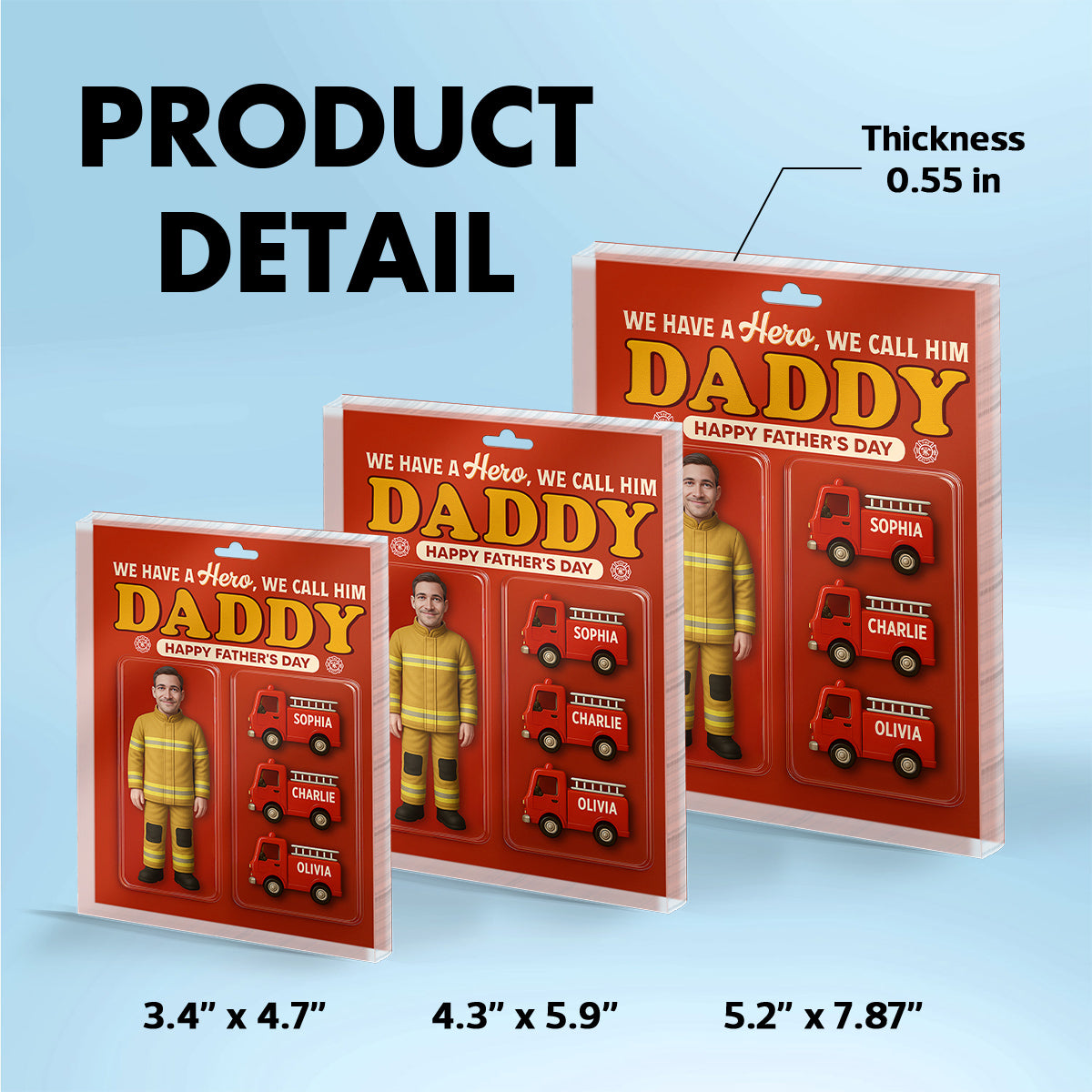 Firefighter Dad Hero Custom Figure 3D Effect Personalized Flat Acrylic Block Plaque, Unique  Gift For Dad