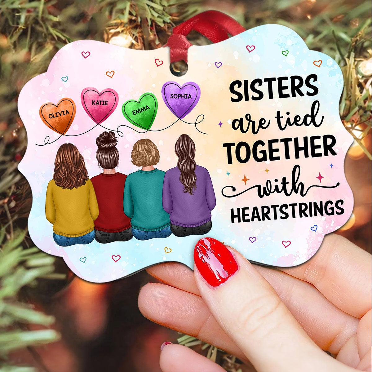 Sisters Siblings Family Heartstrings Personalized Christmas Ornament
