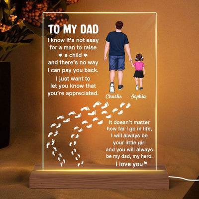 Dear Dad Back View Man Dad And Kids Walking Father‘s Day Gift Personalized Rectangle Acrylic Plaque LED Night Light