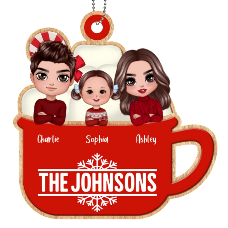 Christmas Whole Doll Family In Hot Cocoa Personalized Wooden Ornament