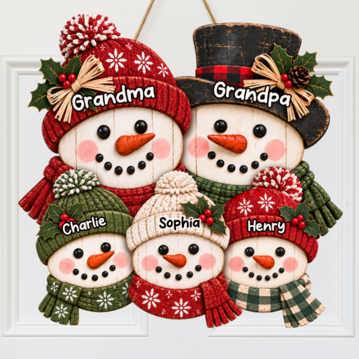 Cute Grandpa Grandma Snowman - Personalized Wood Sign - Christmas Decoration For Porch, Window, Door