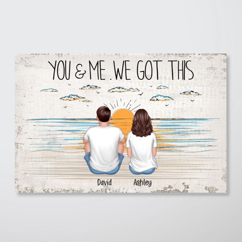 Couple Back View Beach Outline Background Personalized Poster