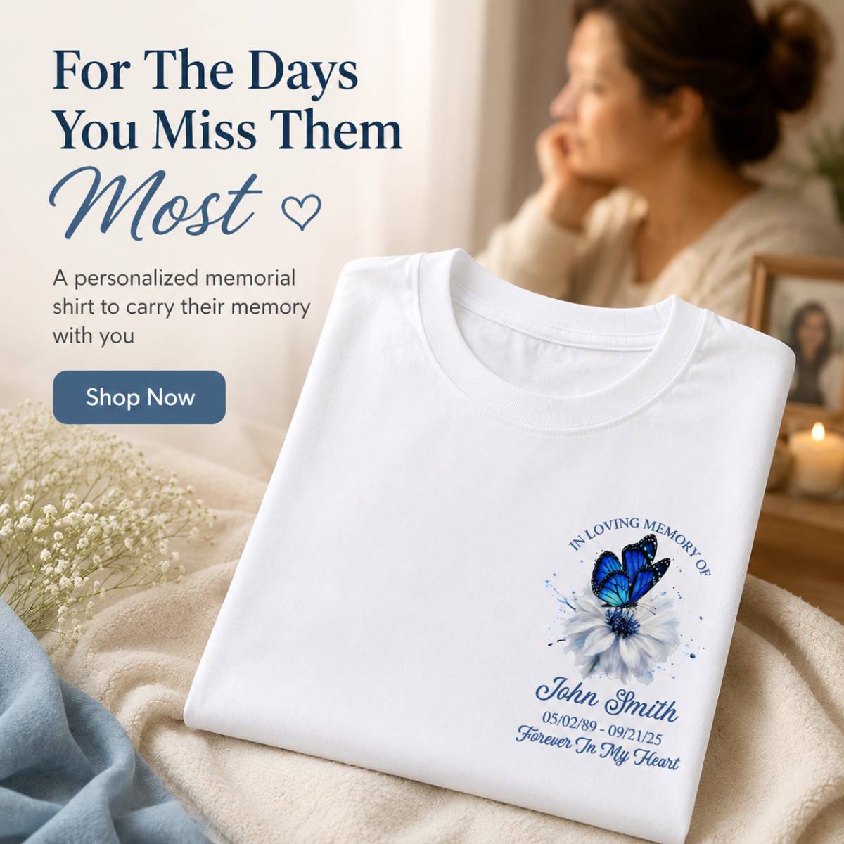 Memorial Butterfly Forever In My Heart - Personalized Shirt - Remembrance Gift