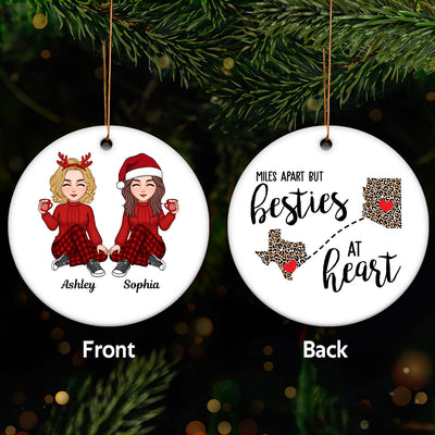 Cute Besties Long Distance Christmas Gift Personalized Double Sided Circle Ornament