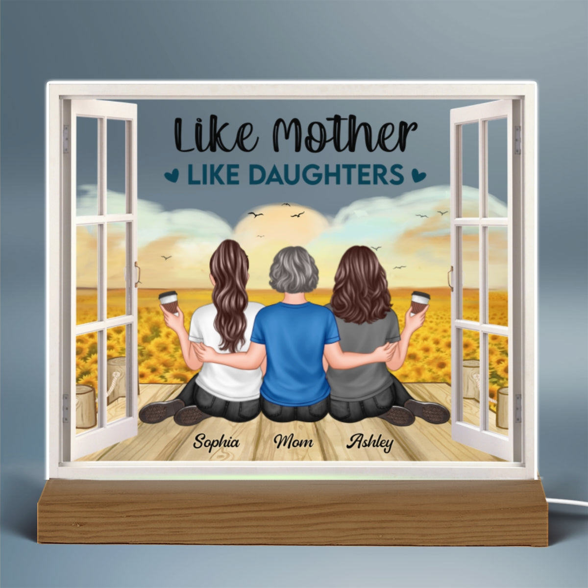 Mother Daughter Sunflower Field Window Personalized LED Night Light