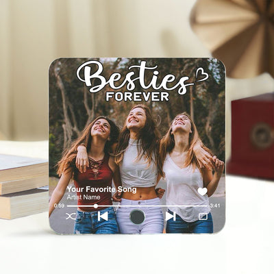 Besties Forever Upload Photo Personalized Music Fridge Magnet, Heartfelt Gift For Best Friends, BFF