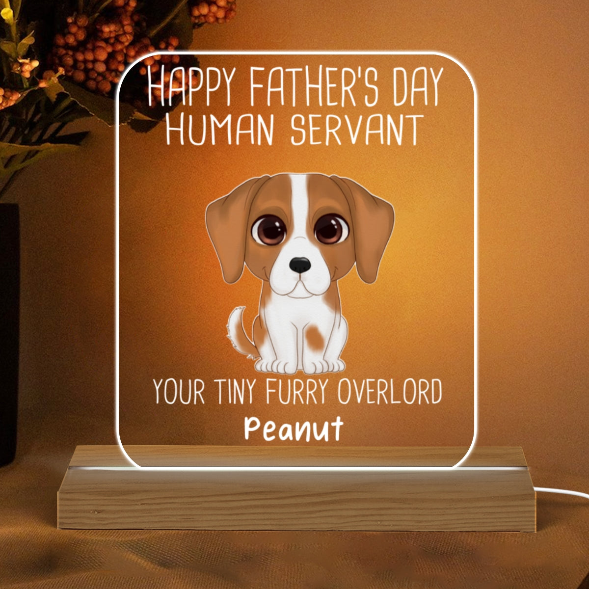 Happy Father‘s Day Human Servant Watercolor Cute Dogs Personalized Custom Shape Acrylic Plaque LED Night Light
