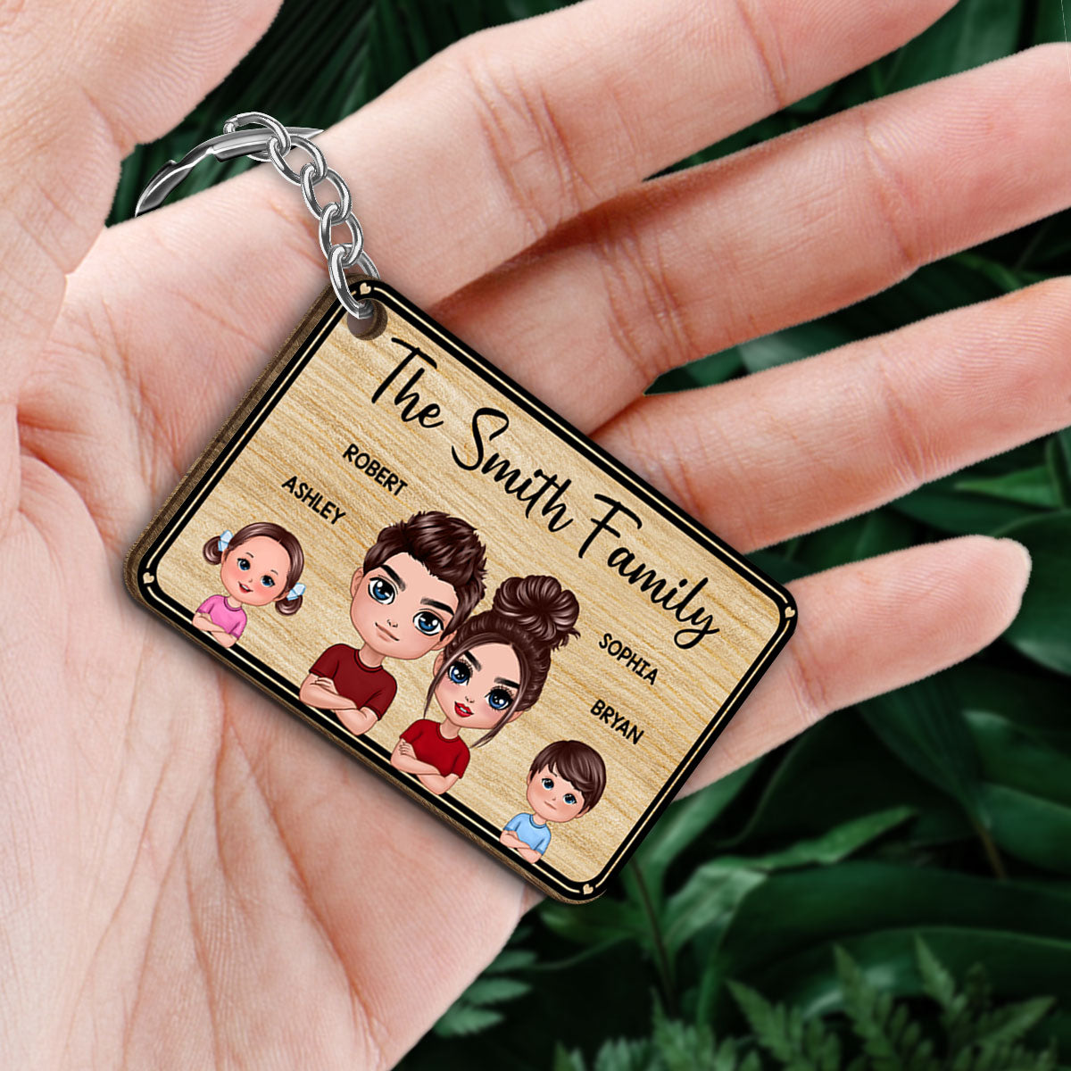 Family Name Dogs Cats Personalized Wooden Keychain