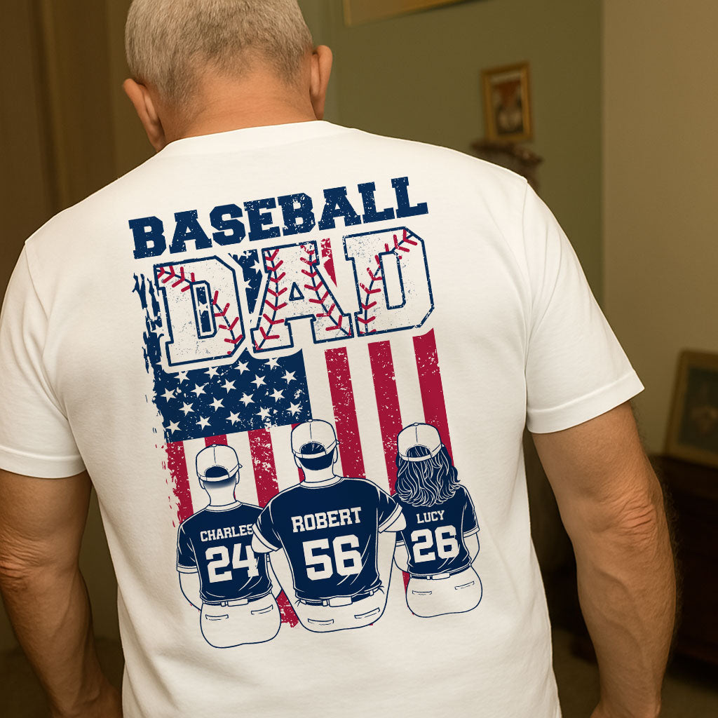 Retro Baseball Dad And Kids Nation Flag Personalized Shirt