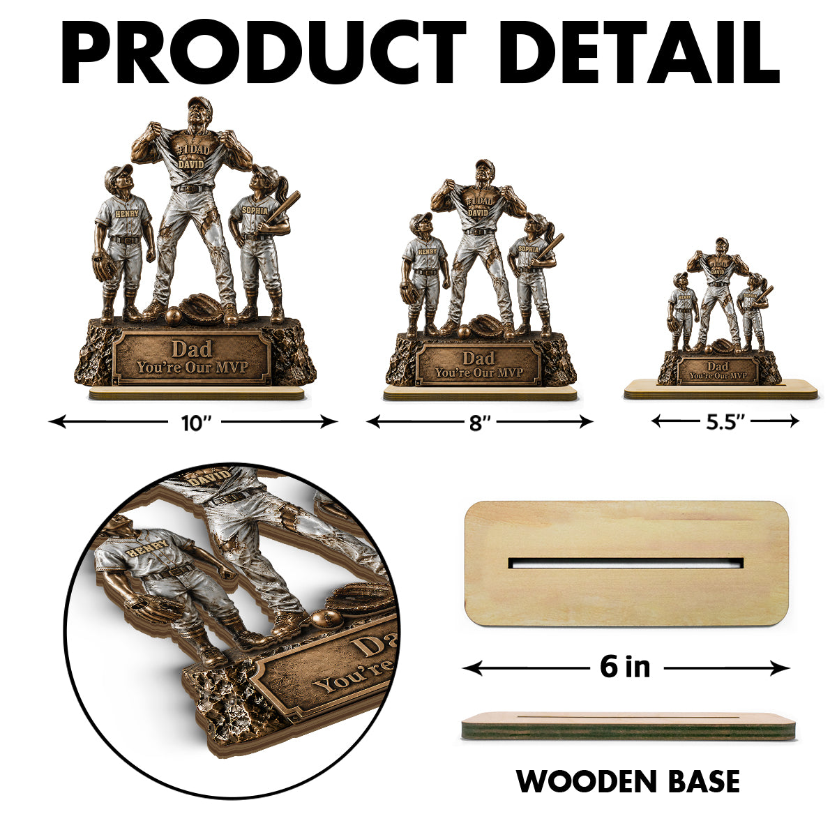 No 1 Dad Baseball Victory Trophy - Personalized 2-Layered Wooden Plaque - Father's Day Gift for Dad, Husband