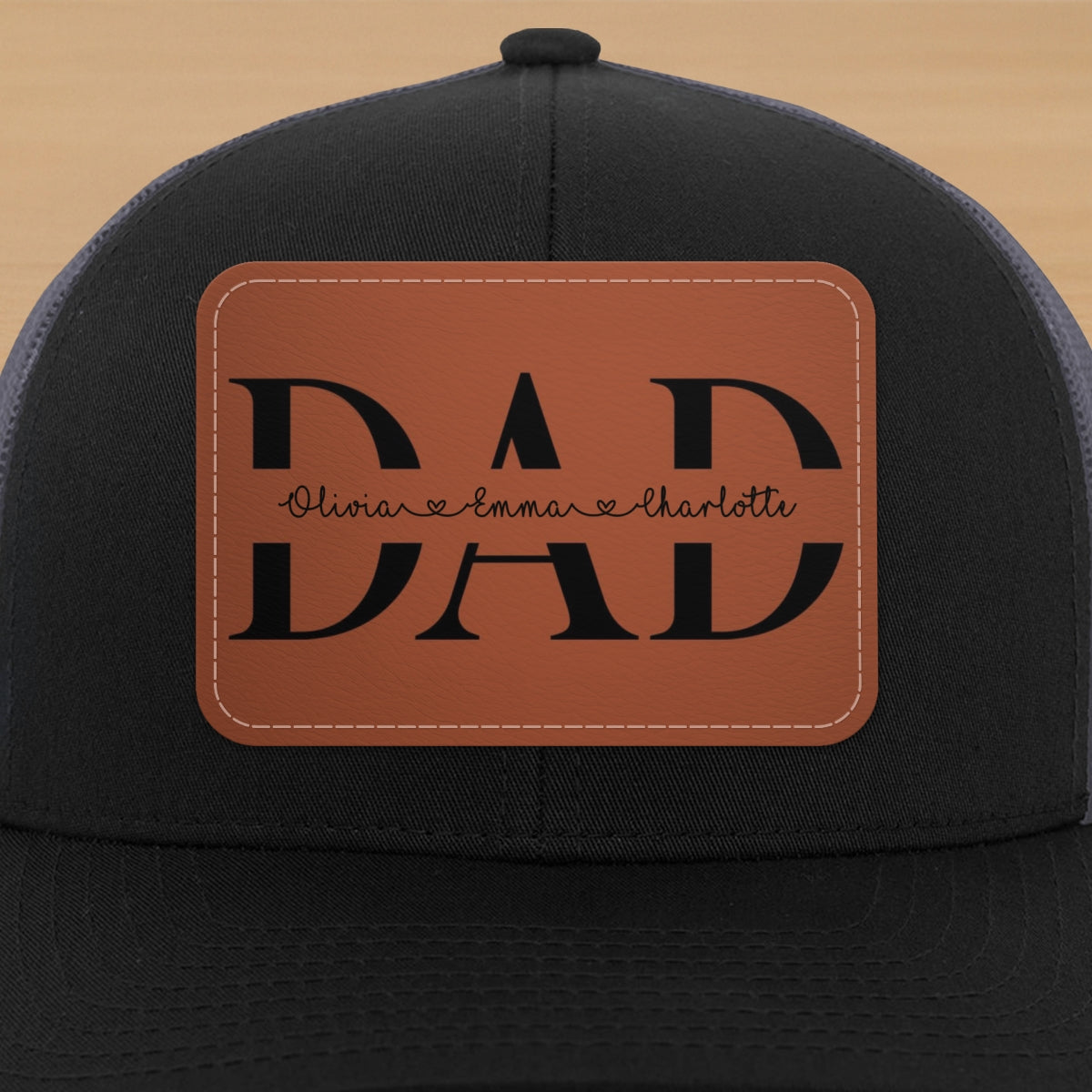 Custom Kids Name Personalized Dad Gift, Leather Patch Hat, Dad and Kids Trucker Hat, Father's Day Gift for Dad, Grandpa
