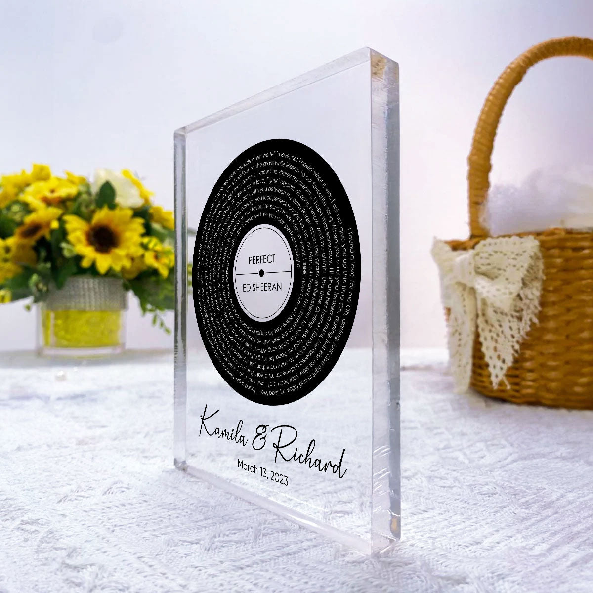 Personalized Vinyl Record Song with Lyrics Personalized Acrylic Block Plaque, Personalized Gift for Her, Wedding Song Gift