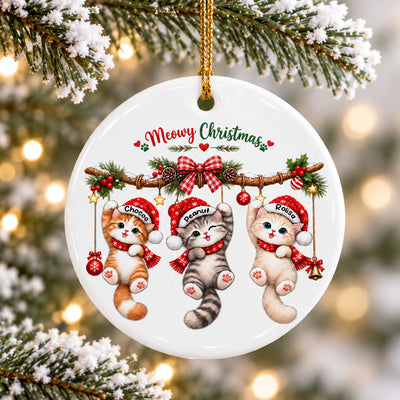 Meowy Christmas Cute Cats Hanging - Personalized Ceramic Ornament - Christmas Gift for Cat Lovers