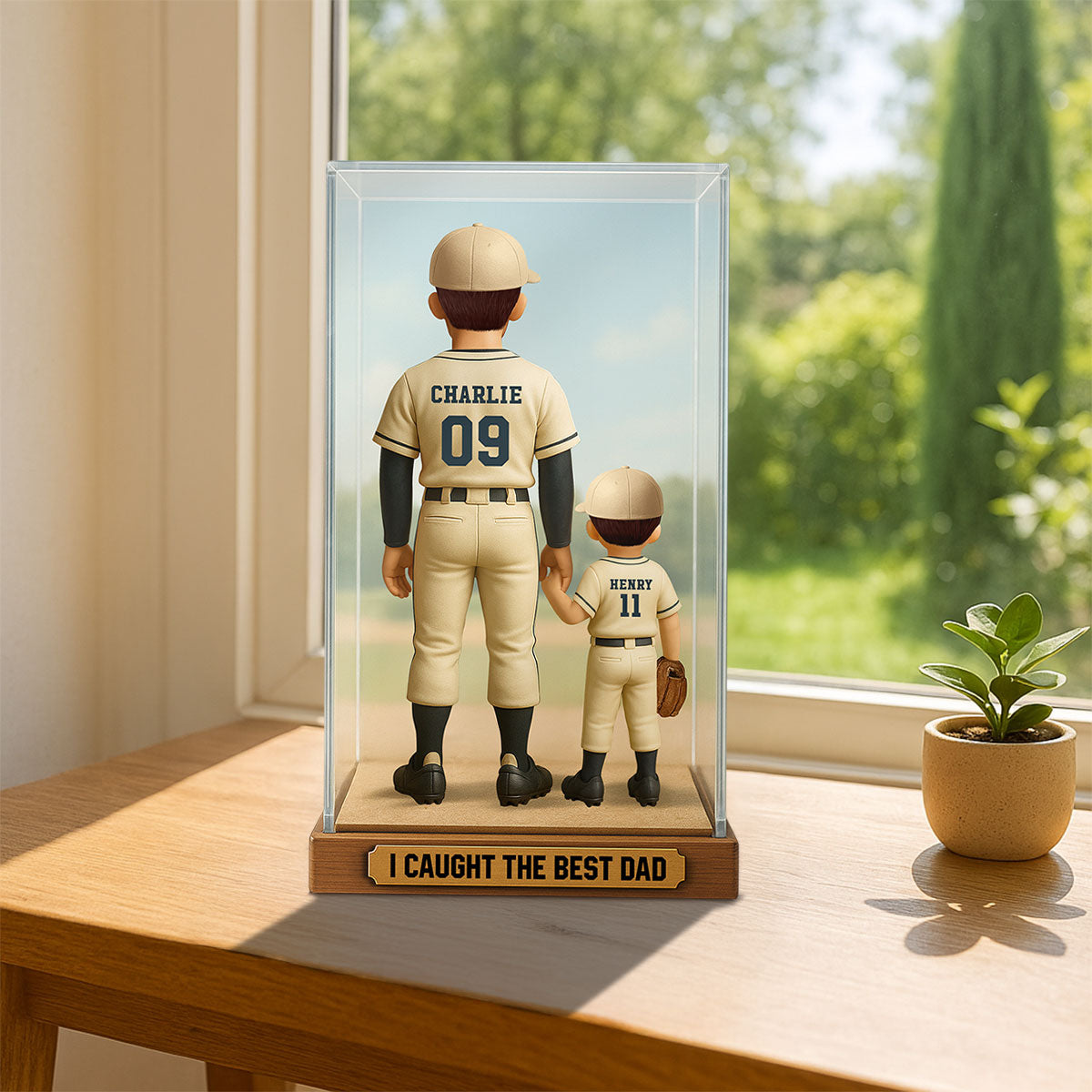 We Caught The Best Dad Baseball Dad & Kids In Display 3D Effect Personalized Acrylic Flat Block Plaque