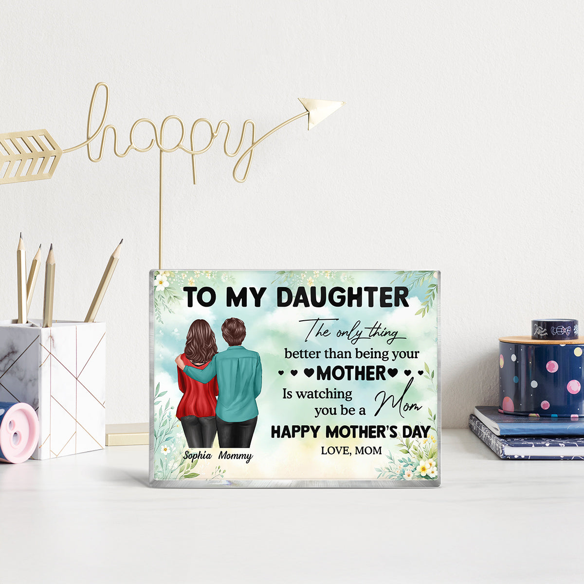 To My Daughter From Mom Happy Mother's Day Personalized Rectangle Acrylic Block Plaque, Gift For Daughter
