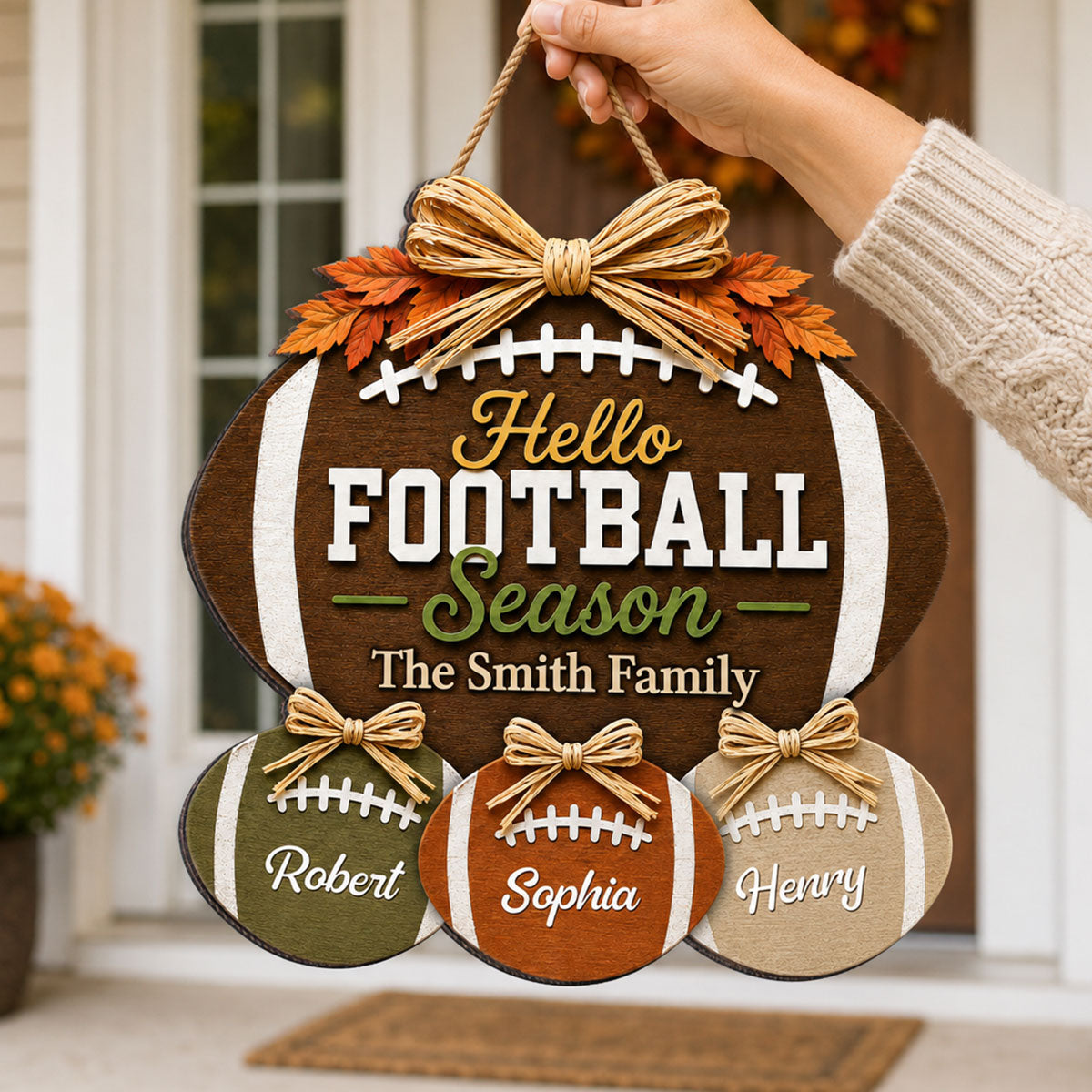 Family Hello Football Season - Personalized Wood Sign - Football Season Decor For Family