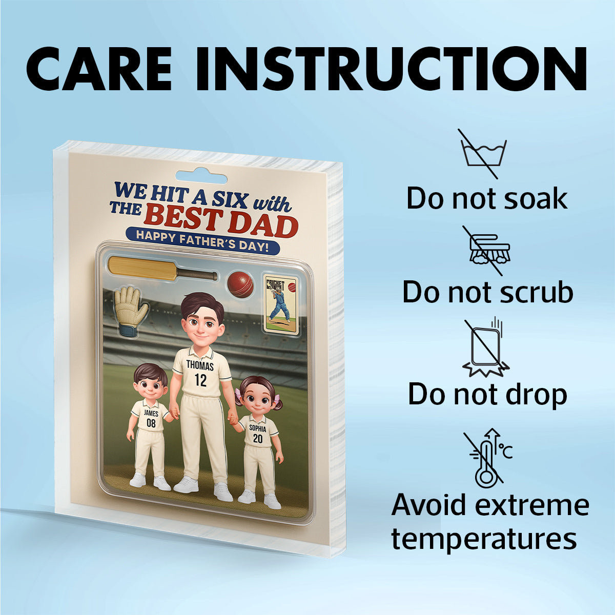Hit A Six With The Best Dad Cricket Dad - Personalised Acrylic Block Plaque - Father's Day Gift