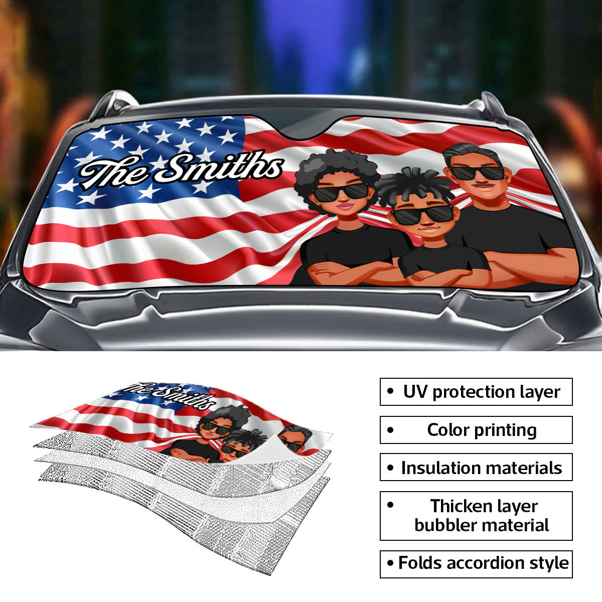 Cool Family 4th Of July Nation Flag Personalized Car Sunshade