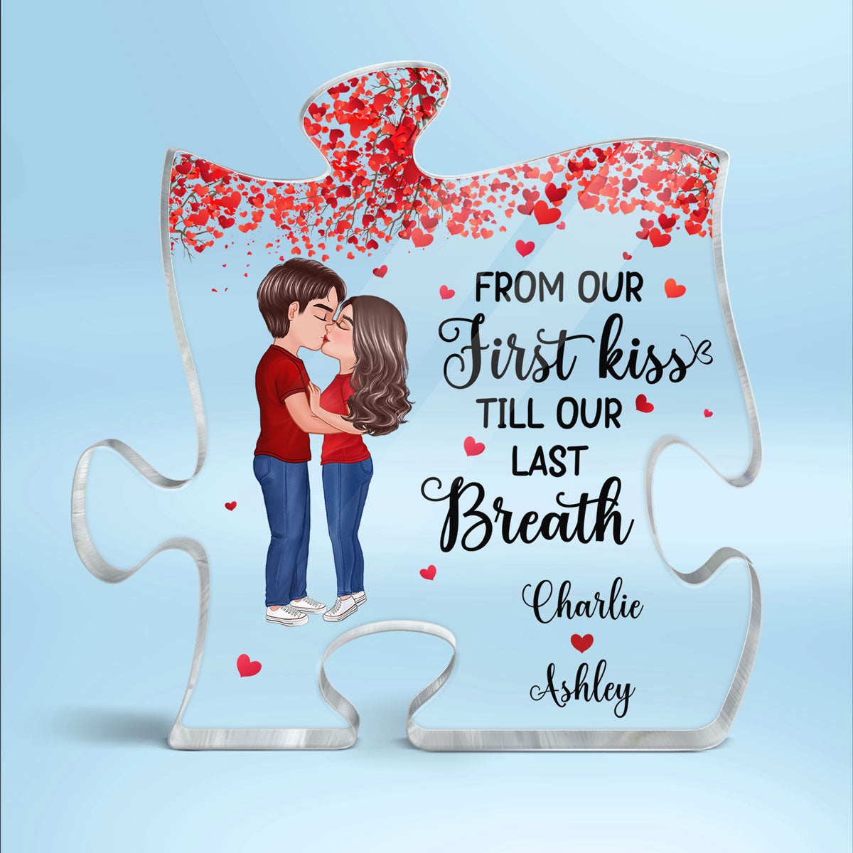 Doll Couple Kissing Under Tree Gift For Him For Her Personalized Acrylic Puzzle Plaque
