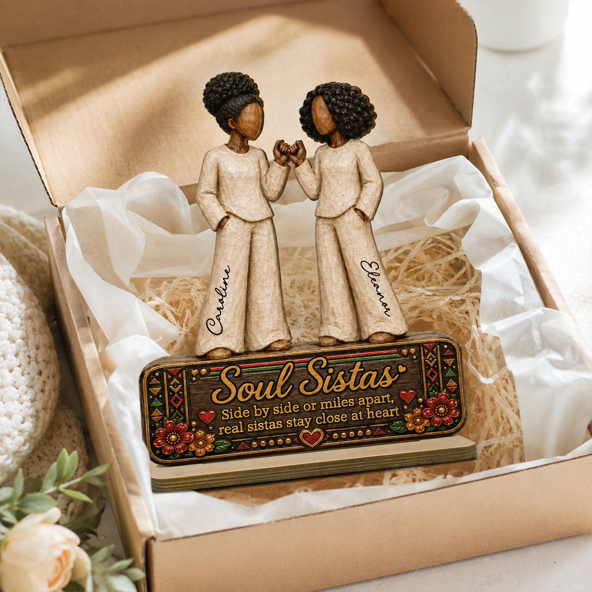 Soul Sistas Pinky Promise 2D Flat - Personalized 2-Layered Wooden Plaque - Friendship Keepsake