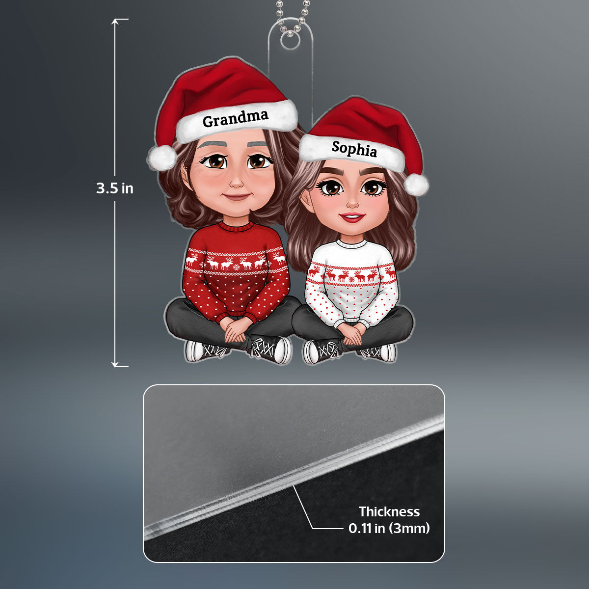 Grandma & Teen Grandkids Crossed Legs Christmas Gift Personalized Acrylic Ornament