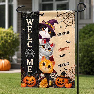 Spooky Cats Welcome - Personalized Garden Flag - Halloween Yard Decor