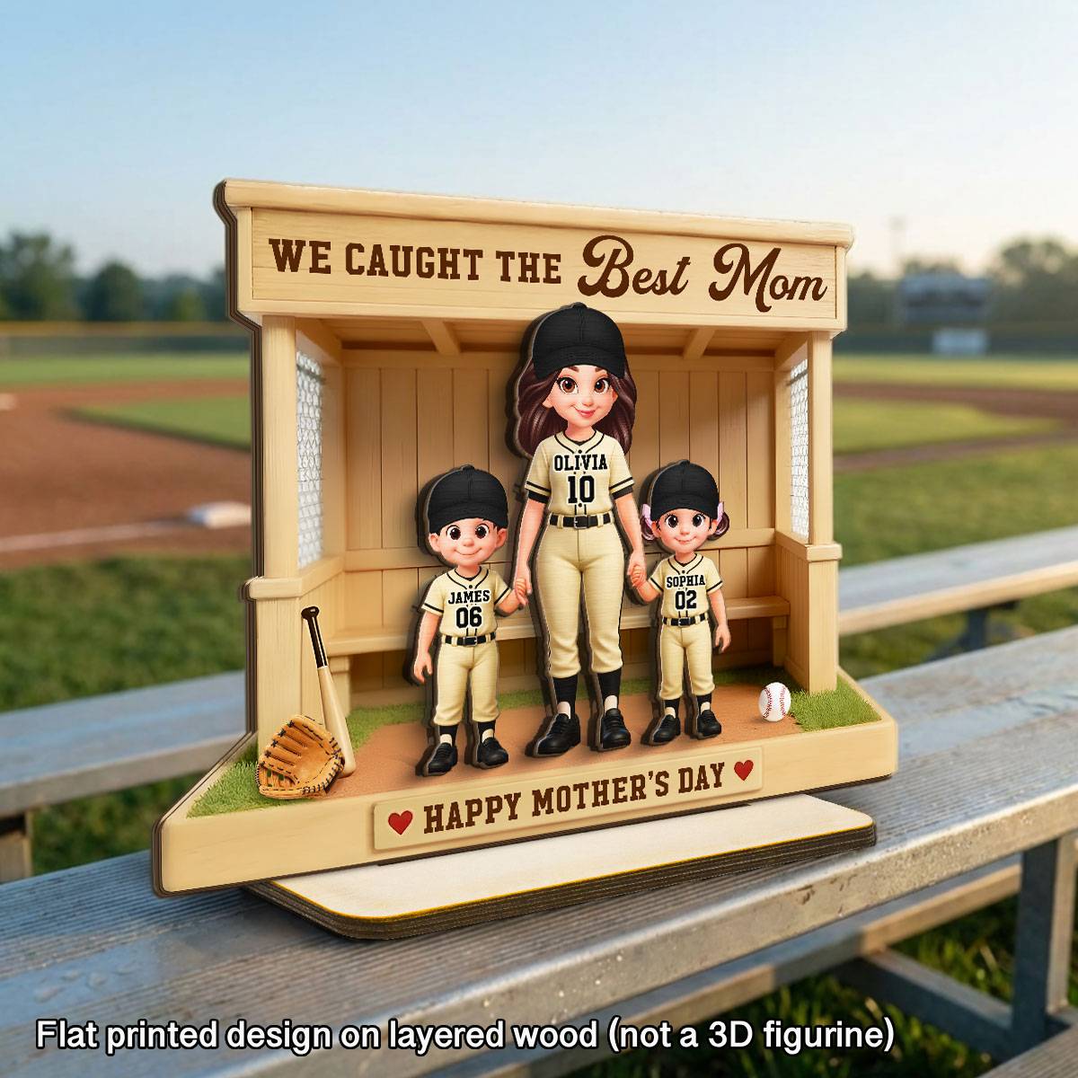 We Caught The Best Mom Baseball Softball Dugout Happy Mother's Day - Personalized 2-Layered Wooden Plaque - Mother's Day Gift For Baseball Mom