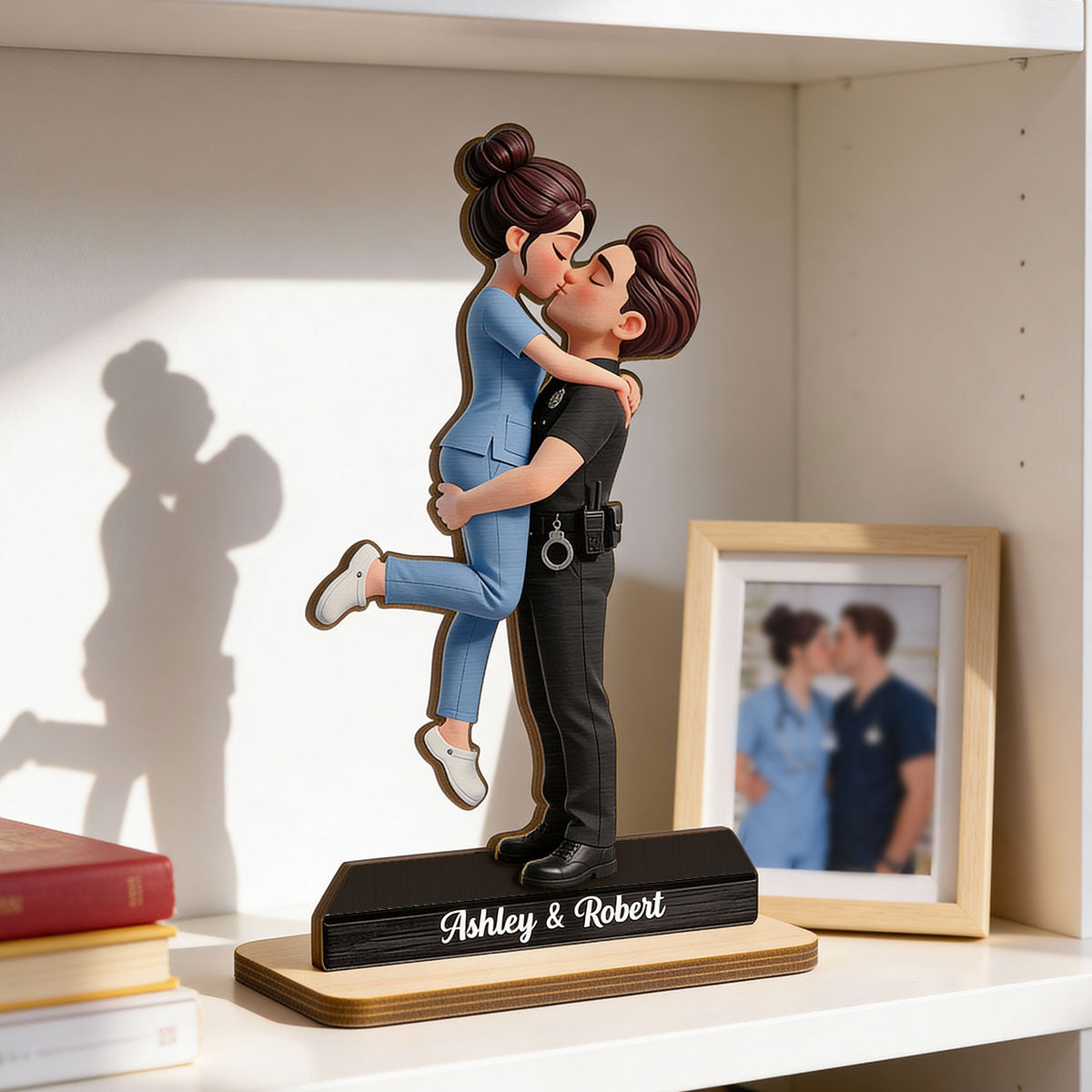 Hero Couple Forever Love - Personalized 2-Layered Wooden Plaque - Heartfelt Gift For Couple, For Him, For Her, Nurse, Police, Firefighter, Army