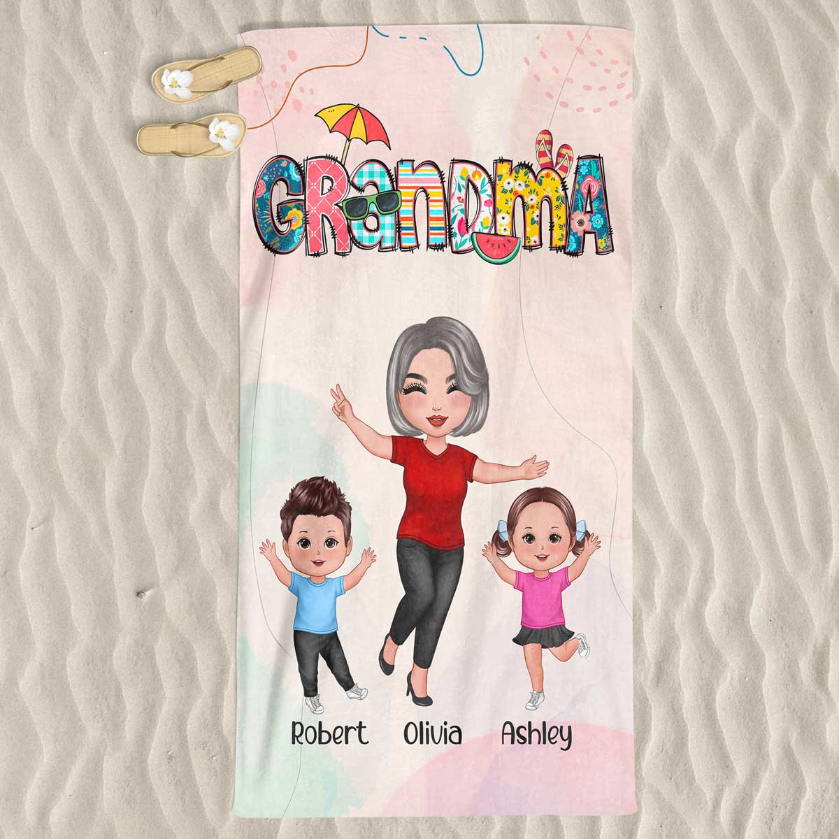 Grandma Summer Pattern Personalized Beach Towel