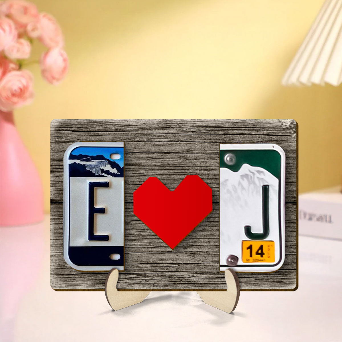 Custom License Plate Initials Couple with Red Heart Personalized Gift for Him for Her