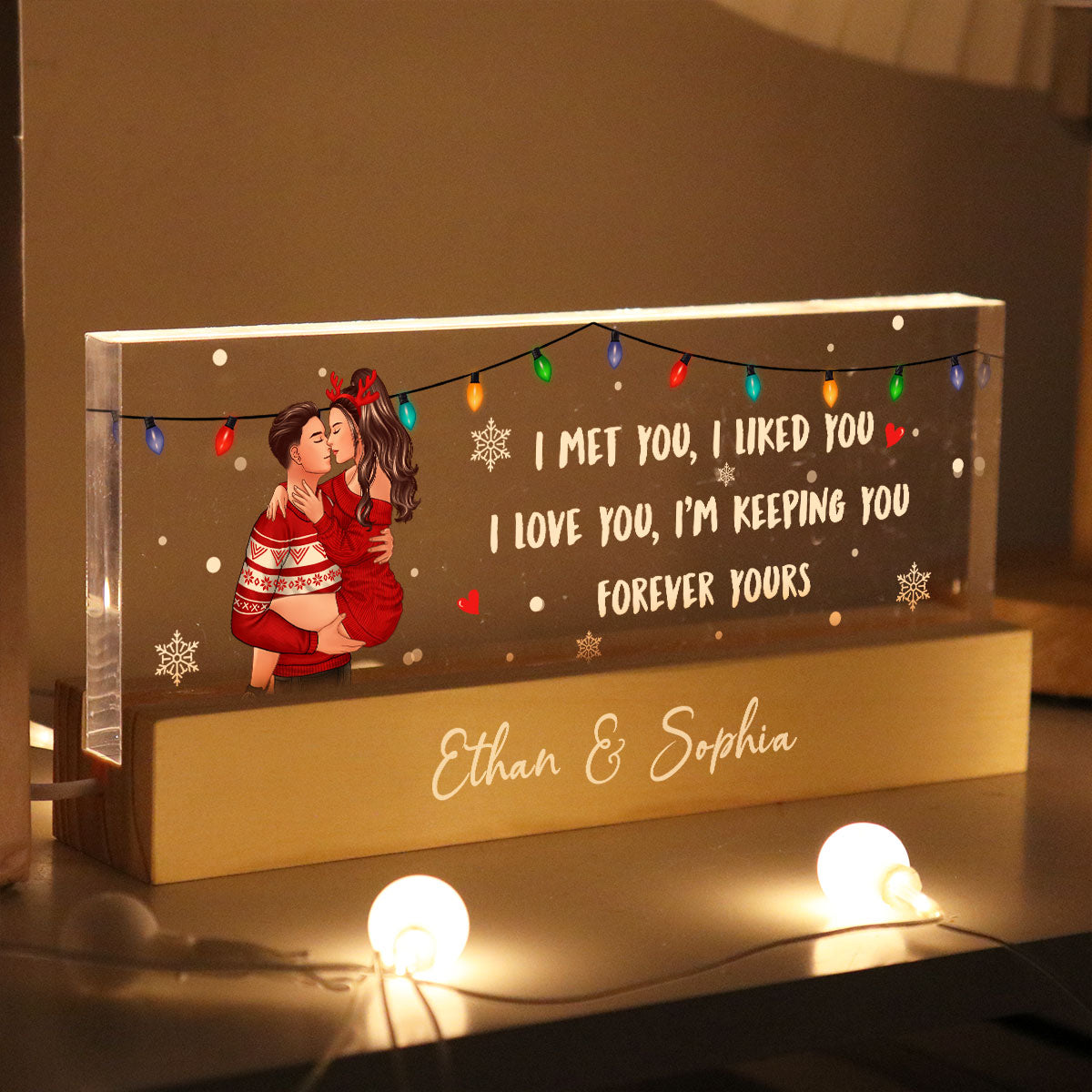 I Met You I Liked You I'm Keeping You Couple Personalized Acrylic Block LED Night Light, Christmas Gift for Him, for Her
