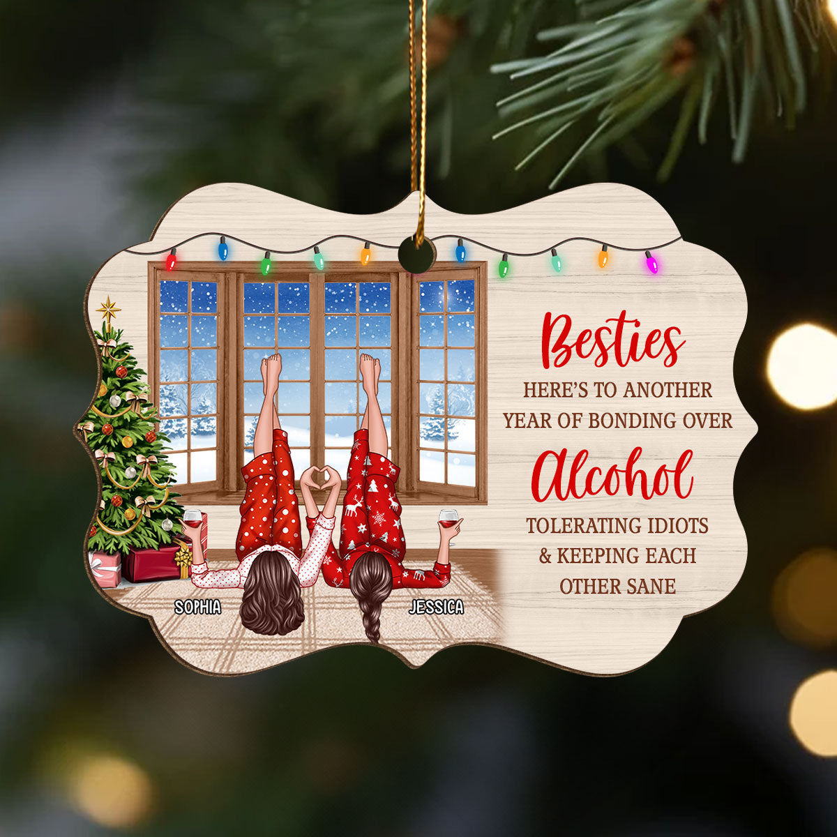 Besties Here's To Another Year Of Bonding Over Personalized Wooden Ornaments, Bestie Laying On Couch Christmas Ornament, Unique Gift For Bestie