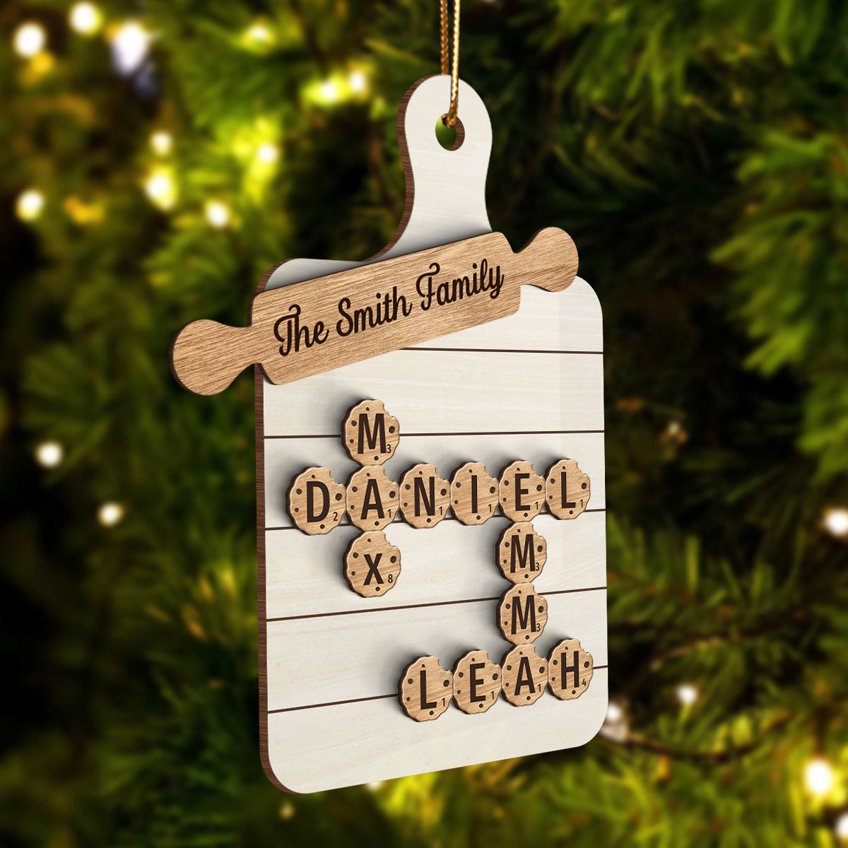 Cookie Board Crossword Puzzle, Family Grandm Santas Favorites, Personalized 2-Layer Wooden Ornament