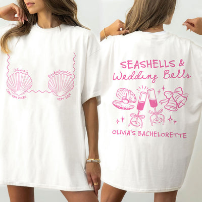 Seashells & Wedding Bells Beach Coastal Bachelorette Party Favors Personalized Matching Shirt