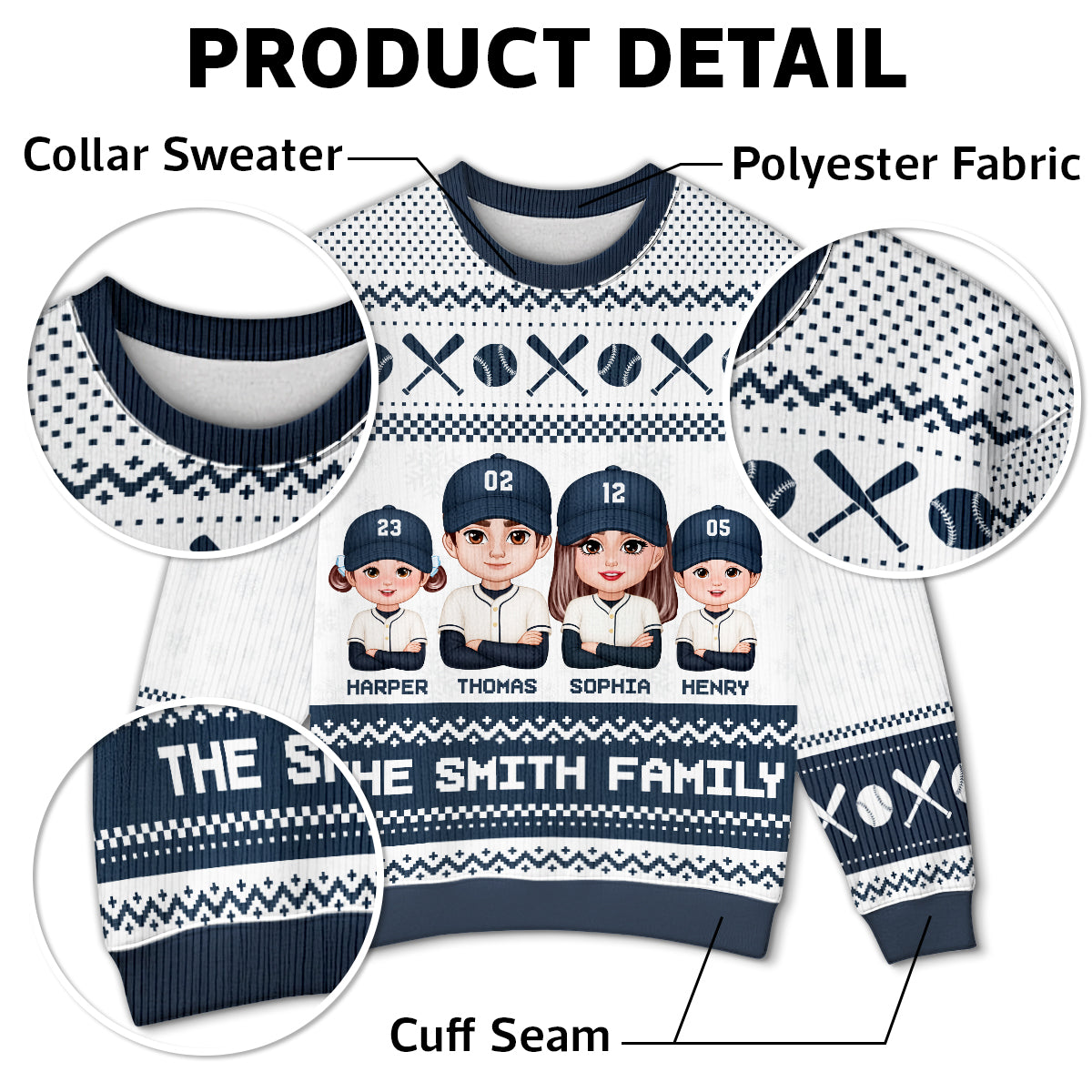 Christmas Baseball Family Personalized Faux Knitting Ugly Sweater