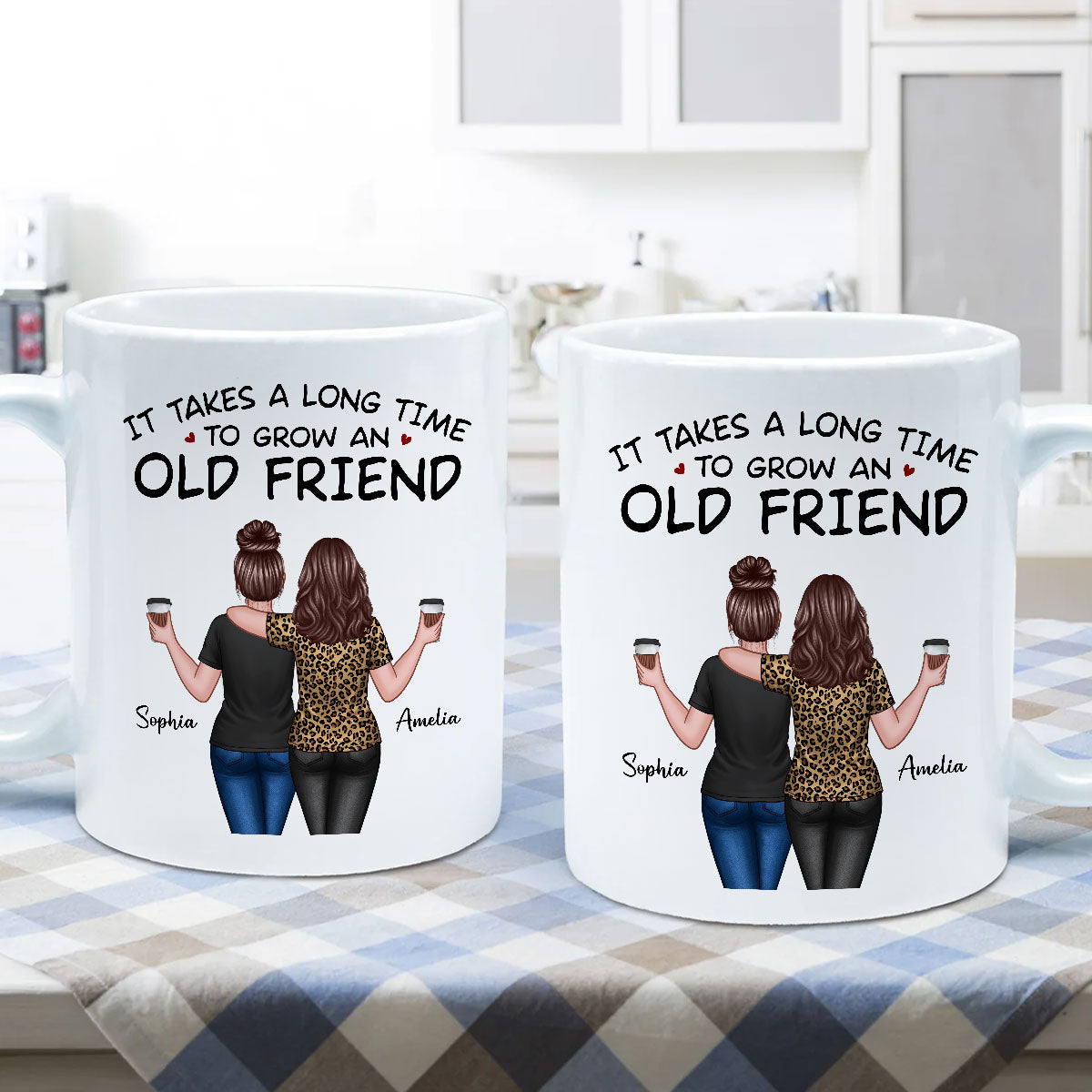 Back View Besties Walking It Takes A Long Time To Grow An Old Friend Personalized Mug, Gift For Best Friends, BFF