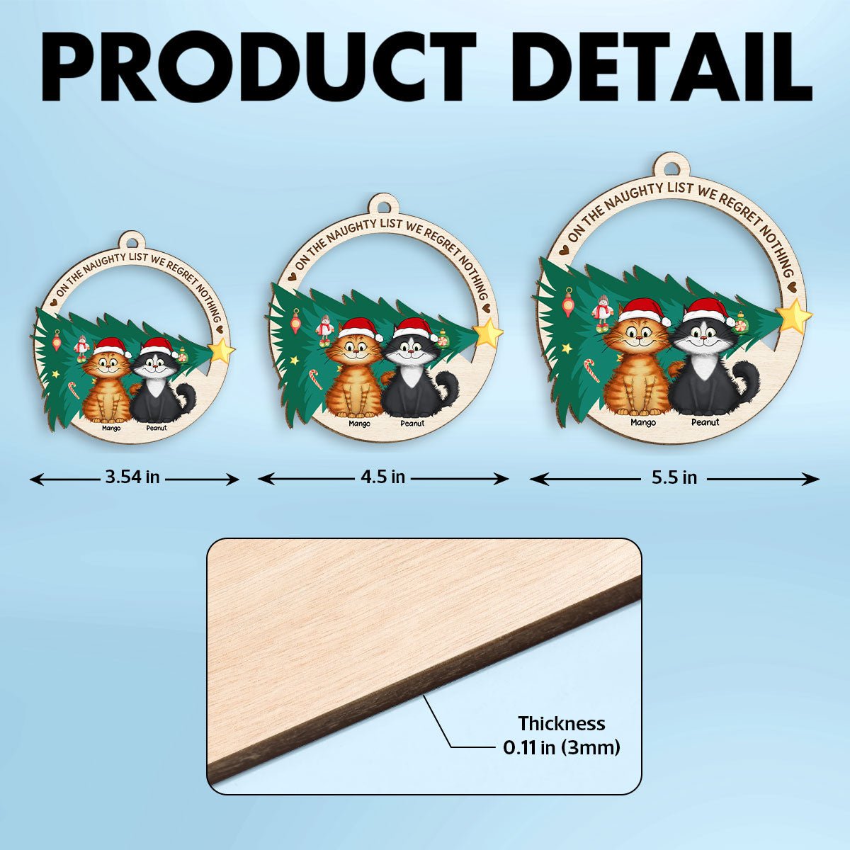 On The Naughty List We Regret Nothing Quirky Cat Wooden Ornament, Personalized Christmas Cat Ornament