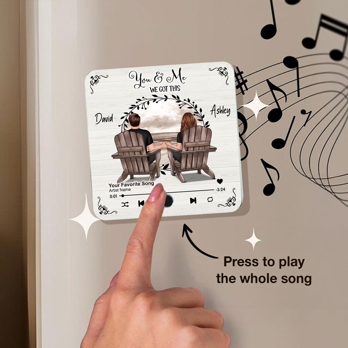 Couple Sitting Peaceful Landscape Through Rustic Window Personalized Music Magnet