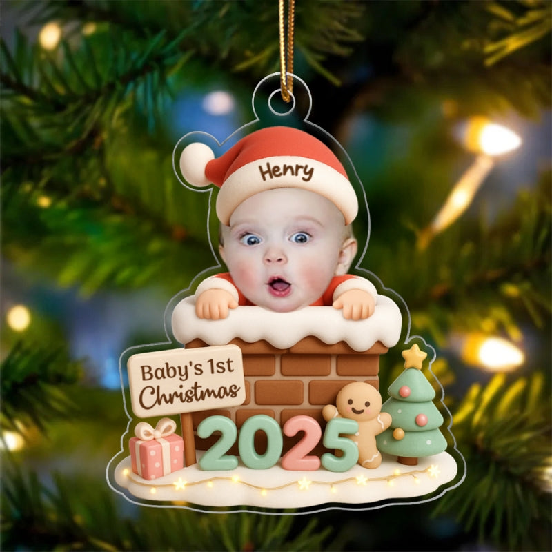 Santa Baby With Chimney Personalized Acrylic Ornament, Baby's 1st Christmas, Christmas Gift for Children, Grandchildren