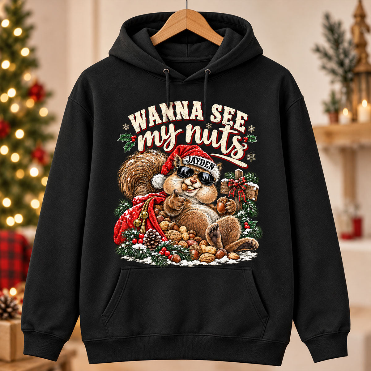 Wanna See My Nuts Funny Christmas Theme - Personalized Shirt - Funny Christmas Gift For Him, Adult Humor, Ugly Christmas Sweater