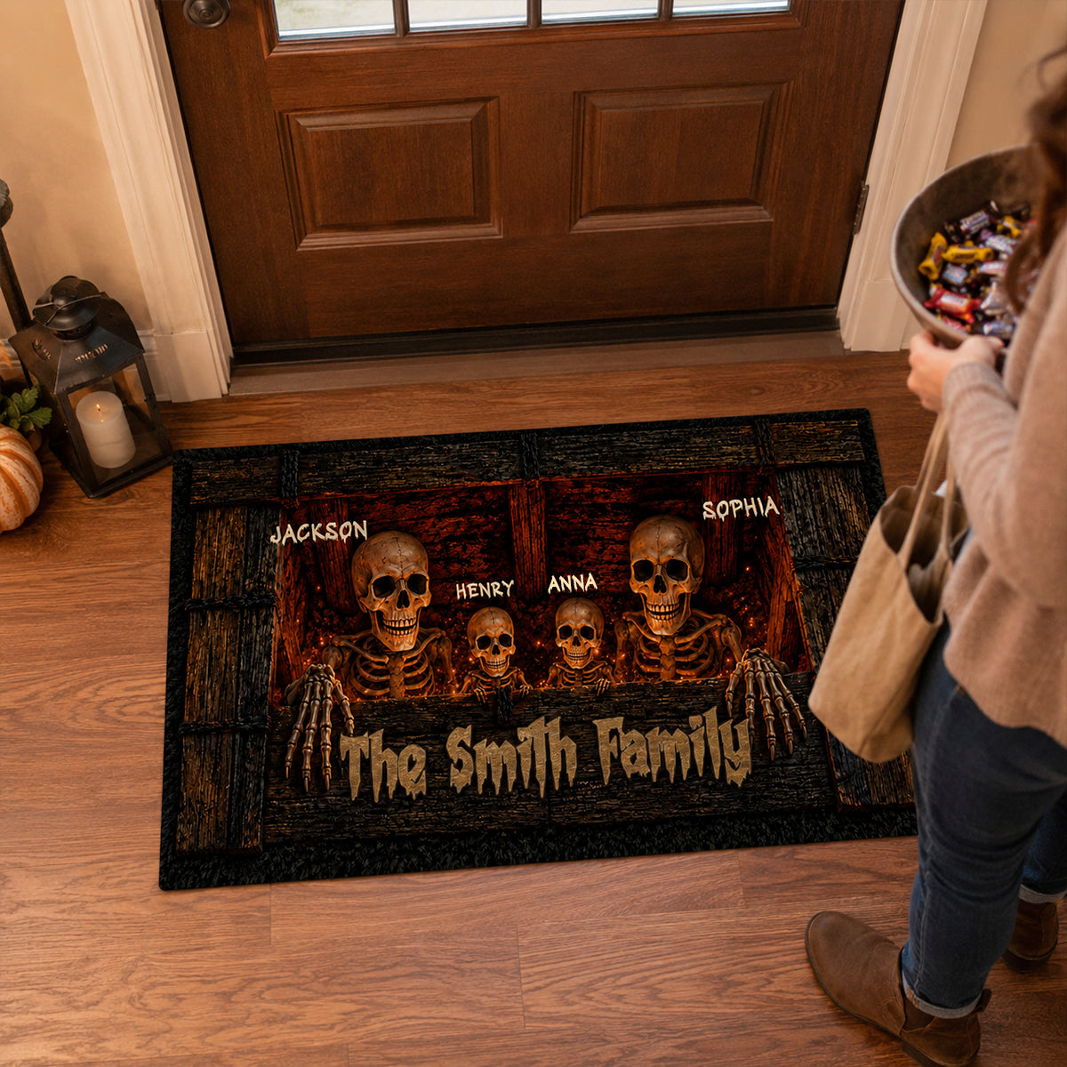 Halloween Skeleton Family Welcome - Personalized Doormat - Halloween Decor Gift, Gift For Family