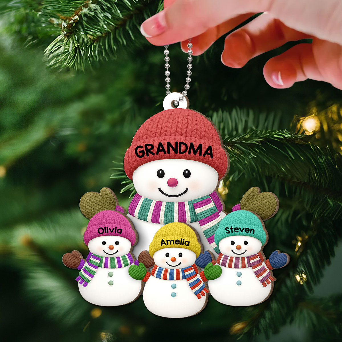 Christmas Grandma Grandkids Snowman Together Christmas - Personalized 2-Layer Wooden Ornament