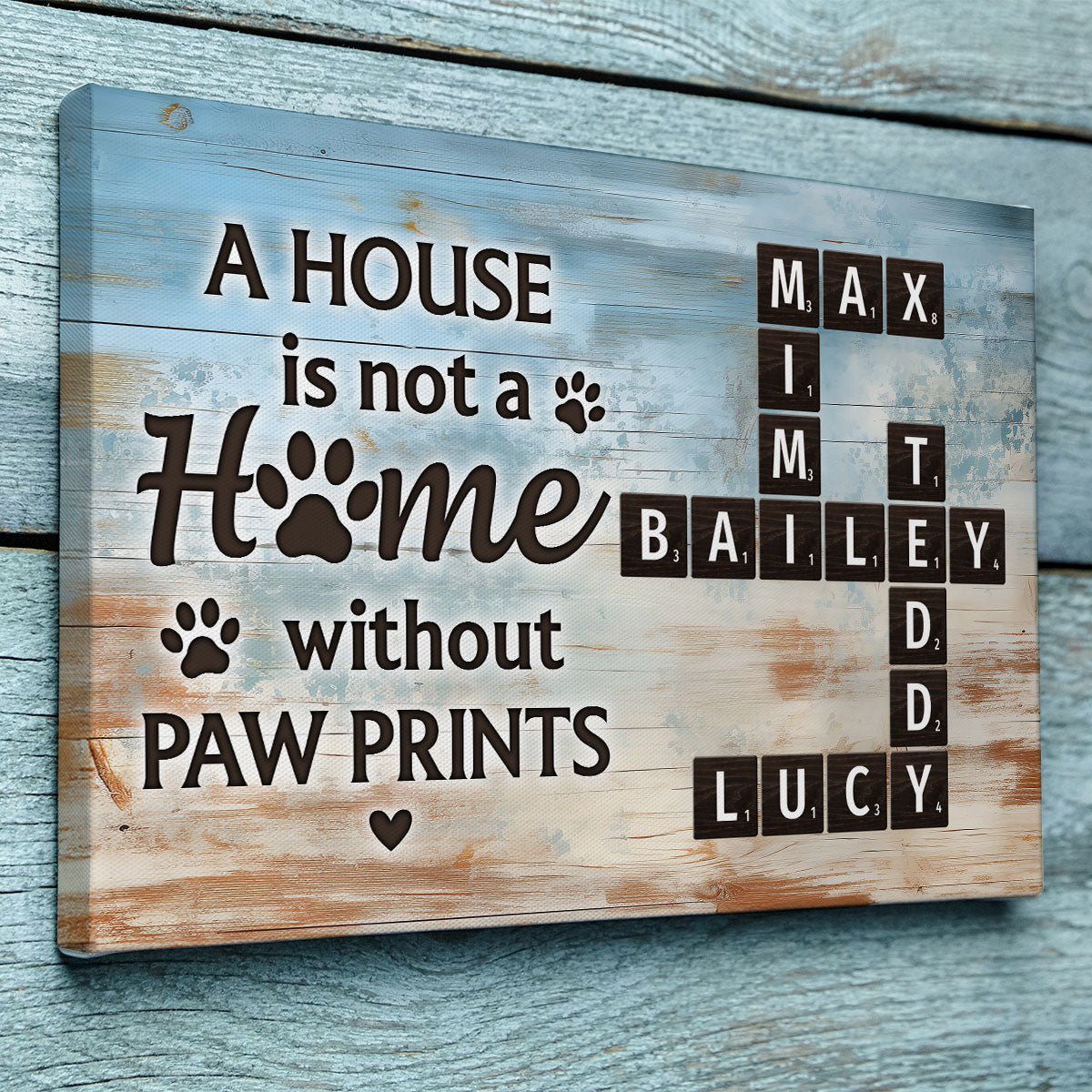 Home With Paw Prints Pet Crossword Puzzle Art Personalized Canvas