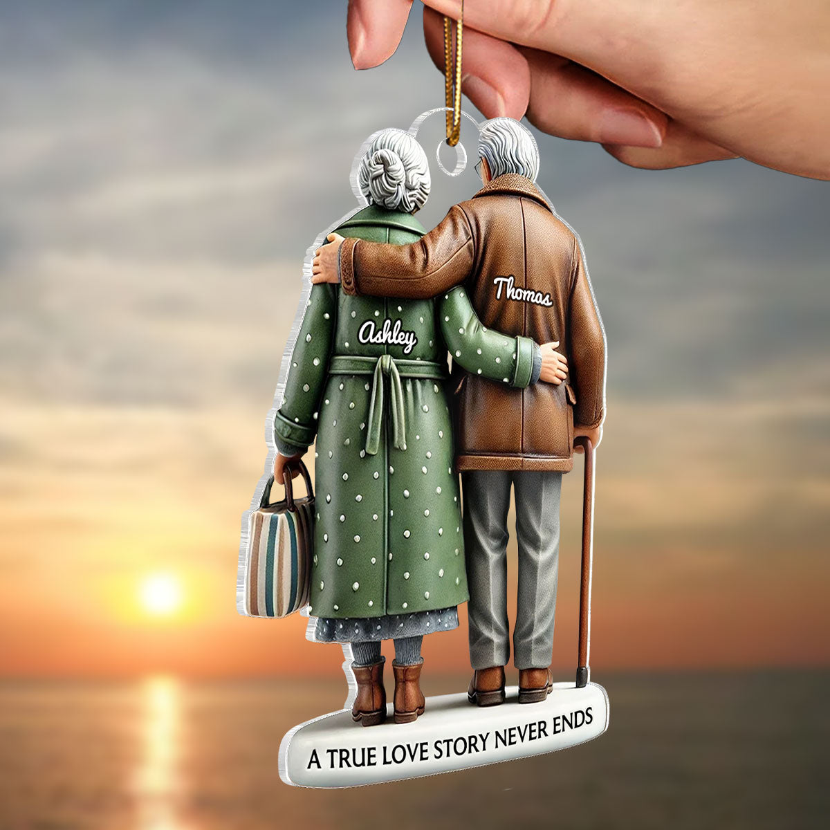3D Effect Old Couple Embracing Personalized Acrylic Ornament, Heartfelt Keepsake,  Gift For Couple, For Him, For Her, Husband, Wife